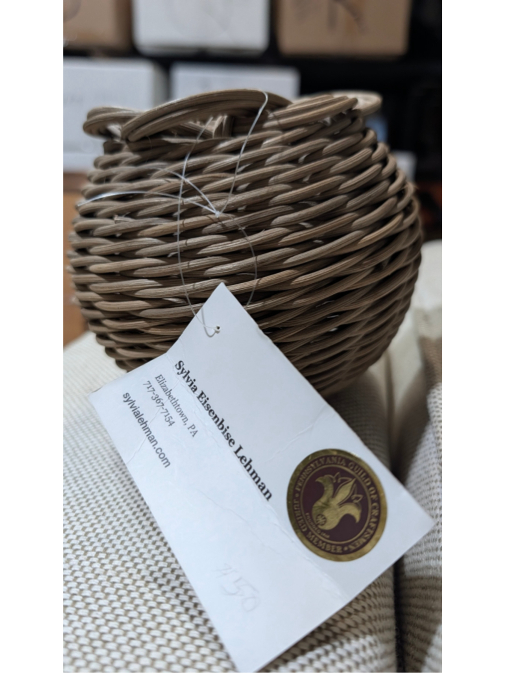 Sylvia Eisenbise Lehman Handwoven Basket One Size Beige 5 x 6 inches